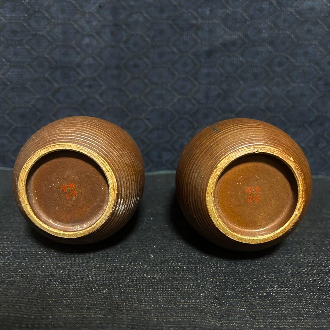 明治期九谷　谷口金陽堂　樹木竹林図徳利　ニ客揃　本物保証