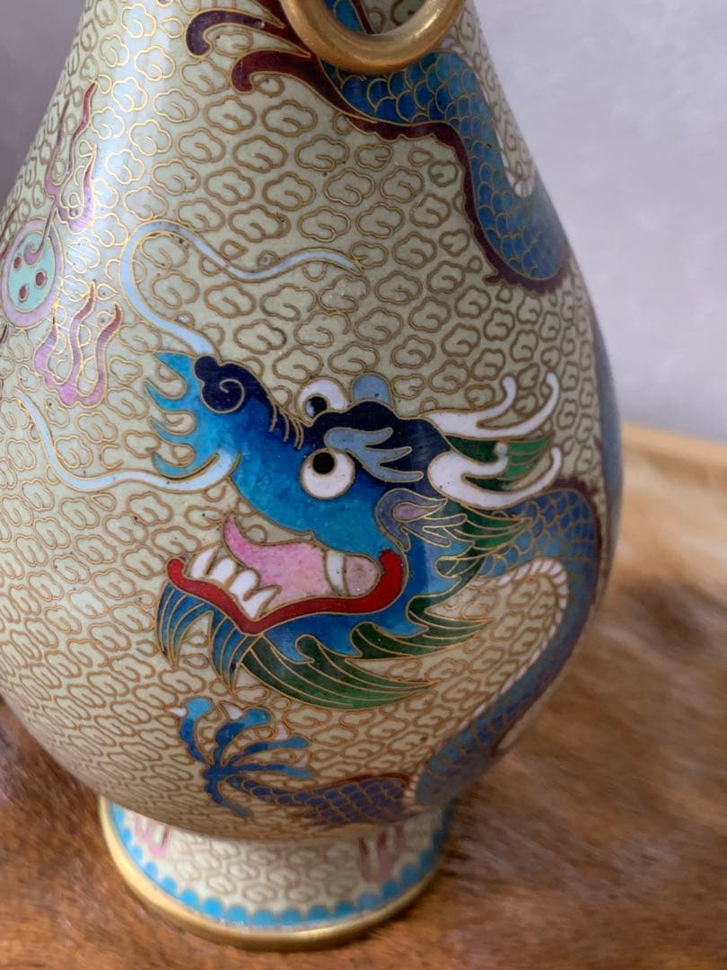 中国美術 民国期 七宝 龍紋花瓶 唐物 古銅 細密細工 古美術品