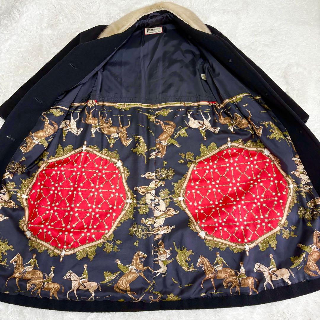 ヘルノ　カシミヤ混　ヴィンテージ　裏スカーフ柄　シルク　ウール　チェスターコート