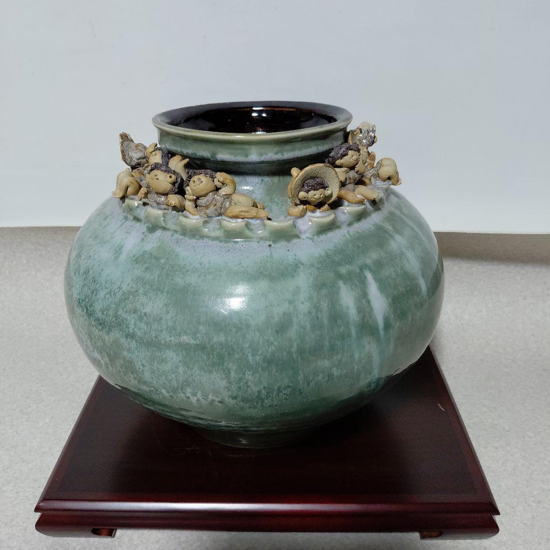 砥部焼　森元青芳作　青磁大壺