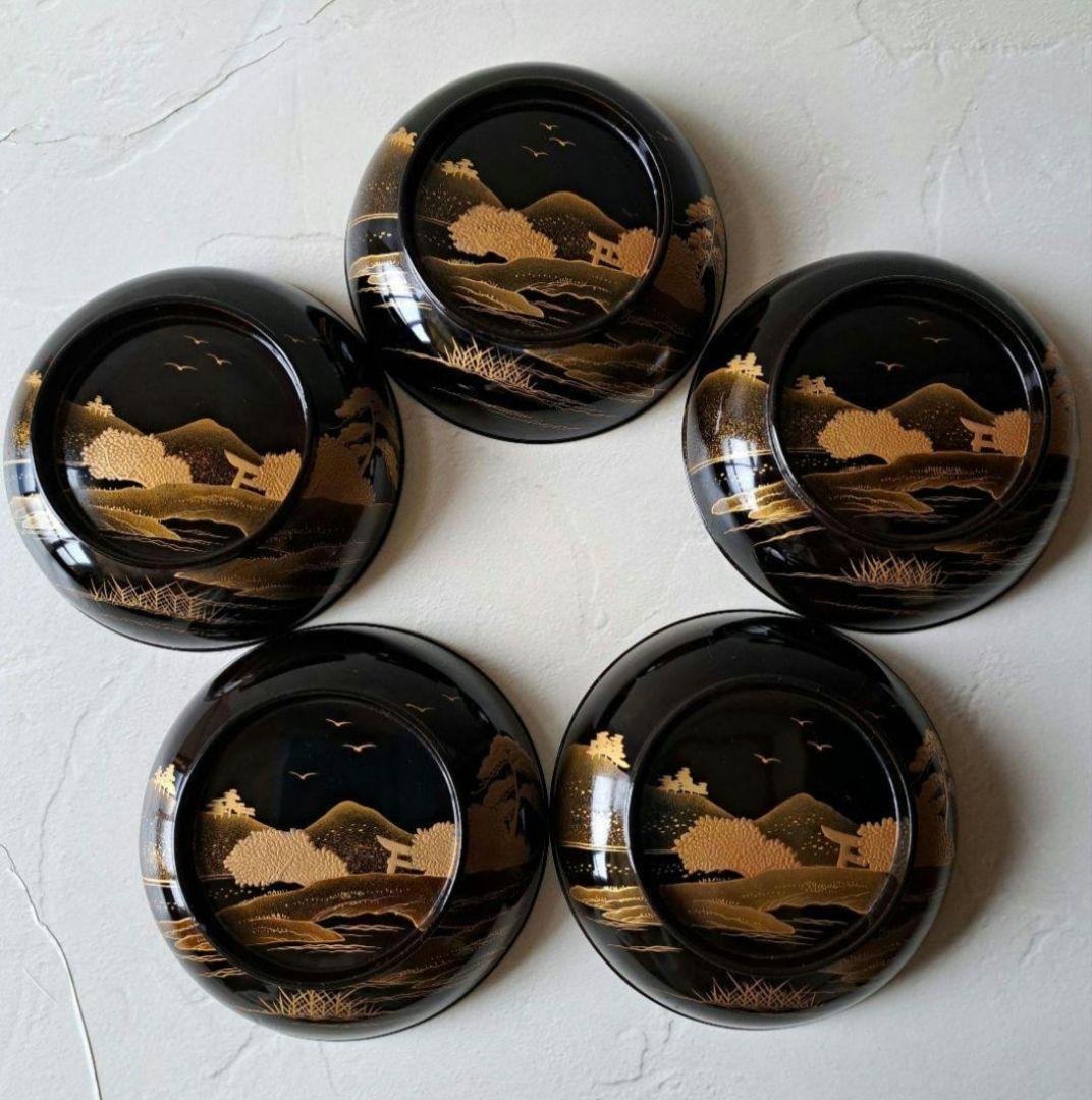 蓋付き 菓子椀 5客 煮物椀　骨董品　木製漆器