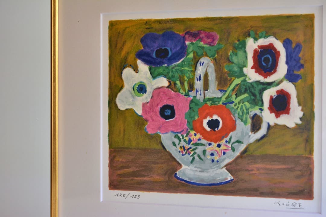 神下雄吉 アネモネ リトグラフ版画 一点物 128/153 額装