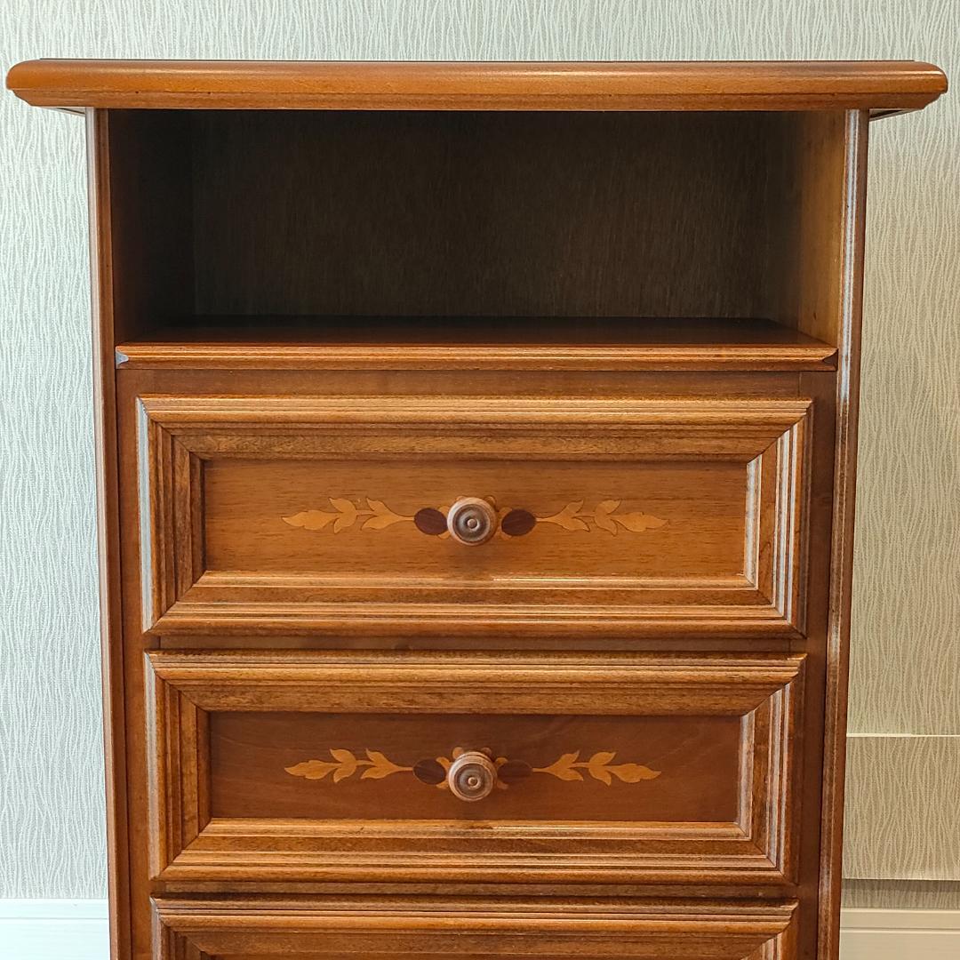 象嵌　アンティーク　キャビネット　丸脚　木製　引き出し3杯