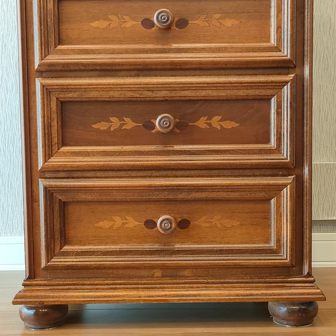 象嵌　アンティーク　キャビネット　丸脚　木製　引き出し3杯