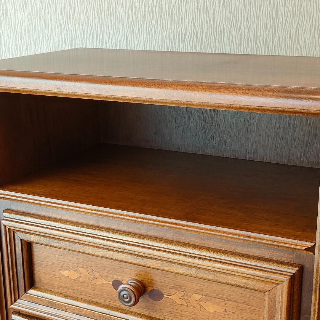 象嵌　アンティーク　キャビネット　丸脚　木製　引き出し3杯