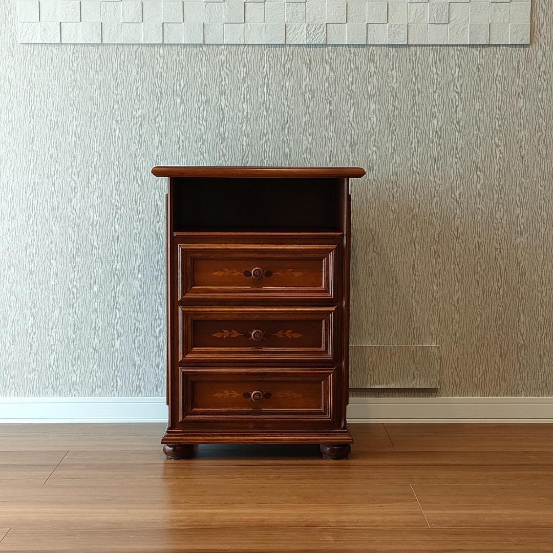 象嵌　アンティーク　キャビネット　丸脚　木製　引き出し3杯