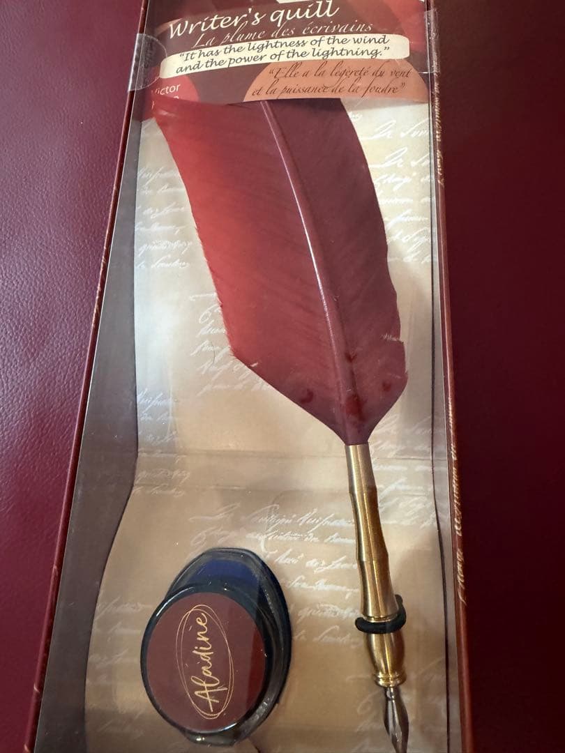 フランス製　羽ペン＆インクセット(赤)
