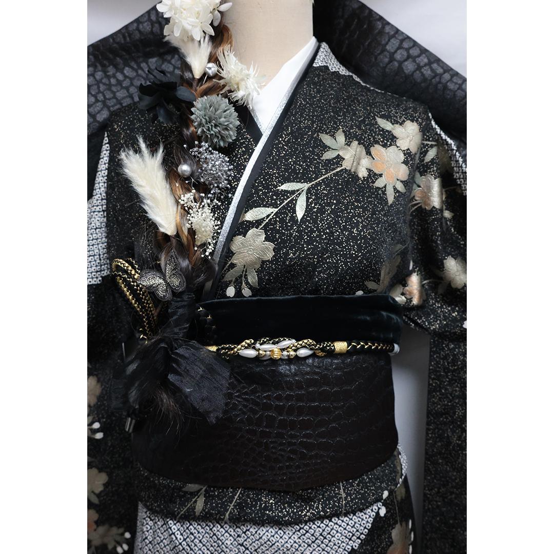 【良好】◆ 振袖6点セット ◆丈165cmフルセット黒帯新品成人式絞りTu49