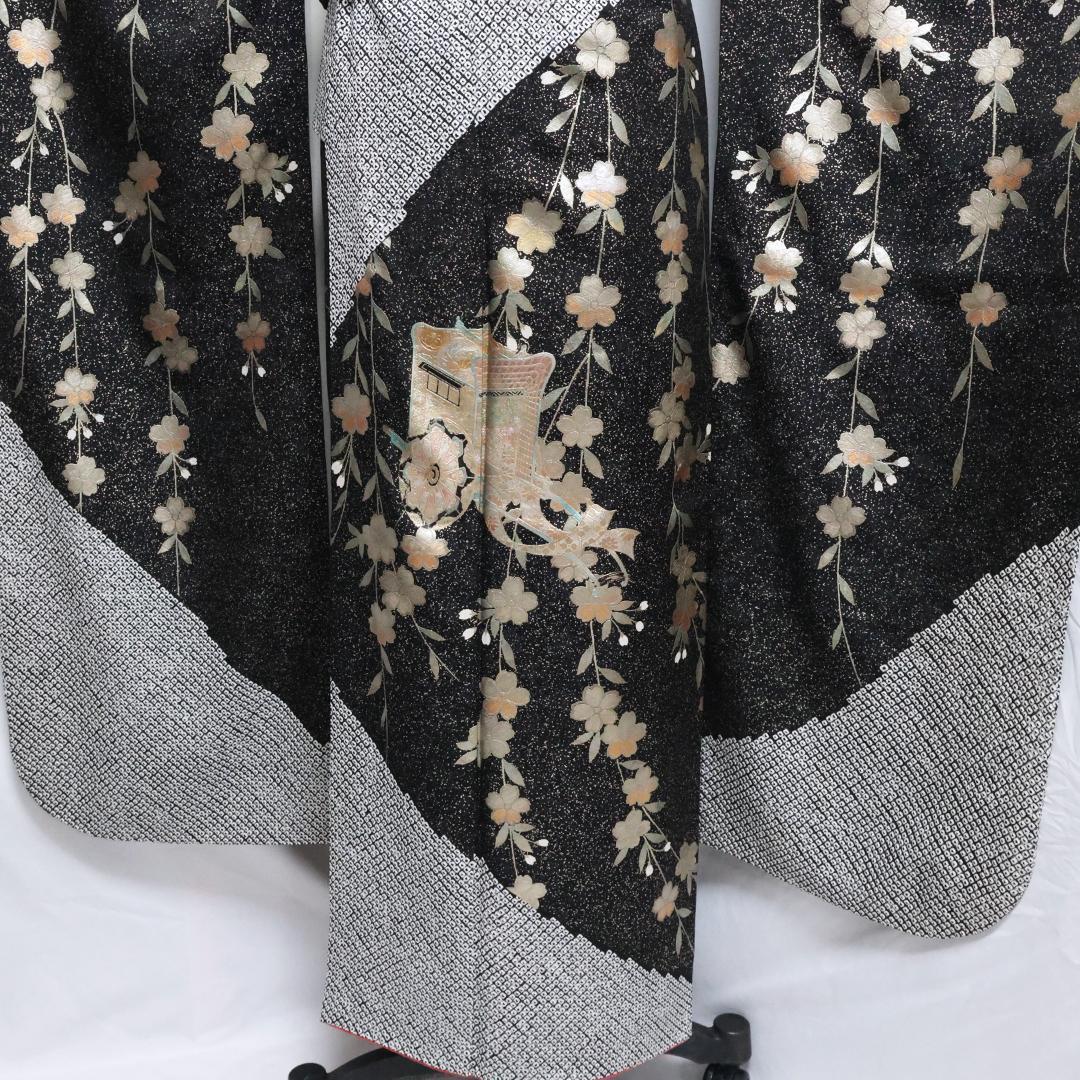【良好】◆ 振袖6点セット ◆丈165cmフルセット黒帯新品成人式絞りTu49