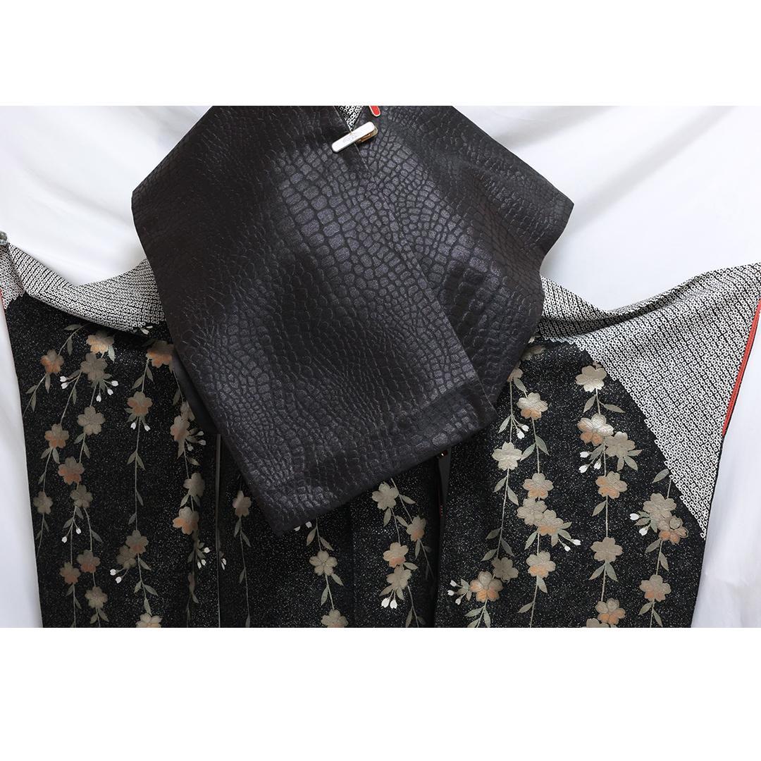 【良好】◆ 振袖6点セット ◆丈165cmフルセット黒帯新品成人式絞りTu49