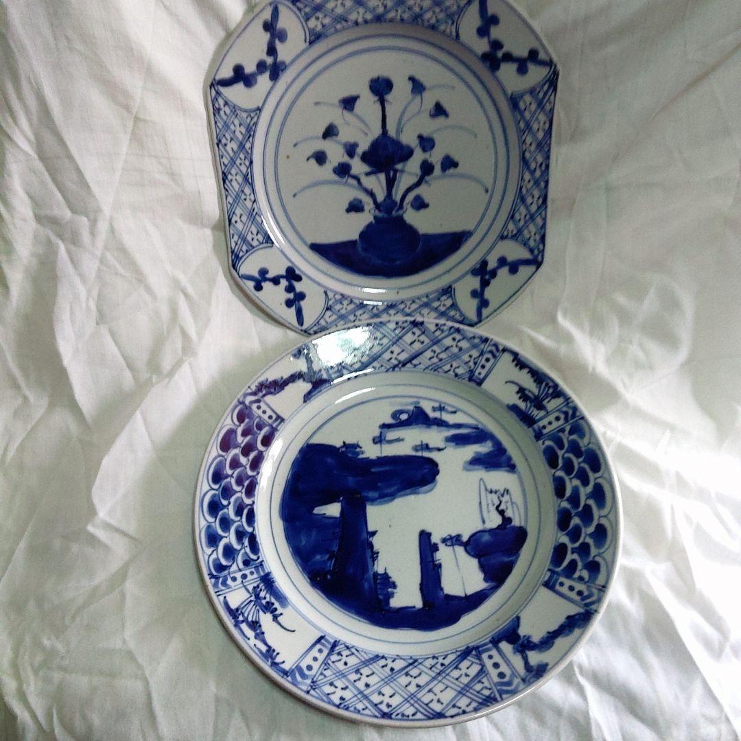 伊万里焼　手描染付皿　2枚