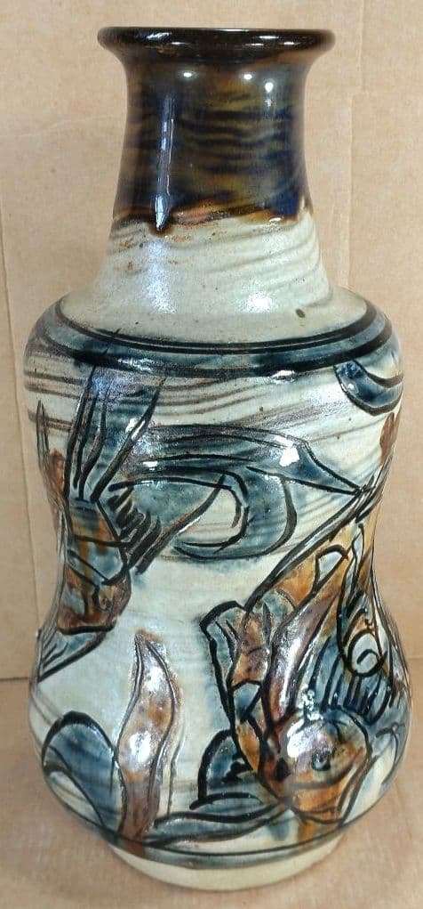 れれれ【本物保証】金城次郎 魚紋嘉瓶 共箱 栞 人間国宝 壷屋焼 美品