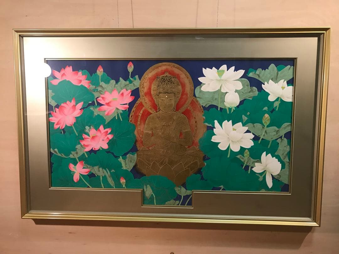 中島千波「大日如来蓮池図」リトグラフ＋エンボス技法　直筆サイン・作品証明シール有