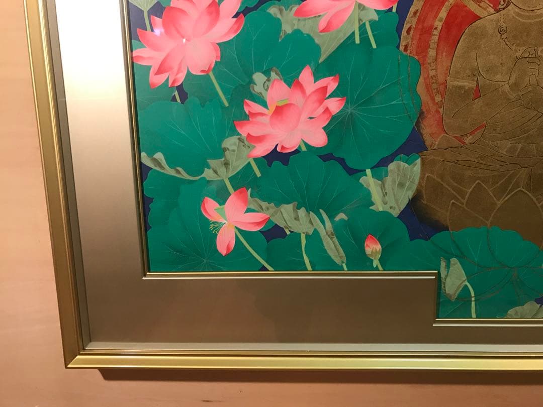 中島千波「大日如来蓮池図」リトグラフ＋エンボス技法　直筆サイン・作品証明シール有