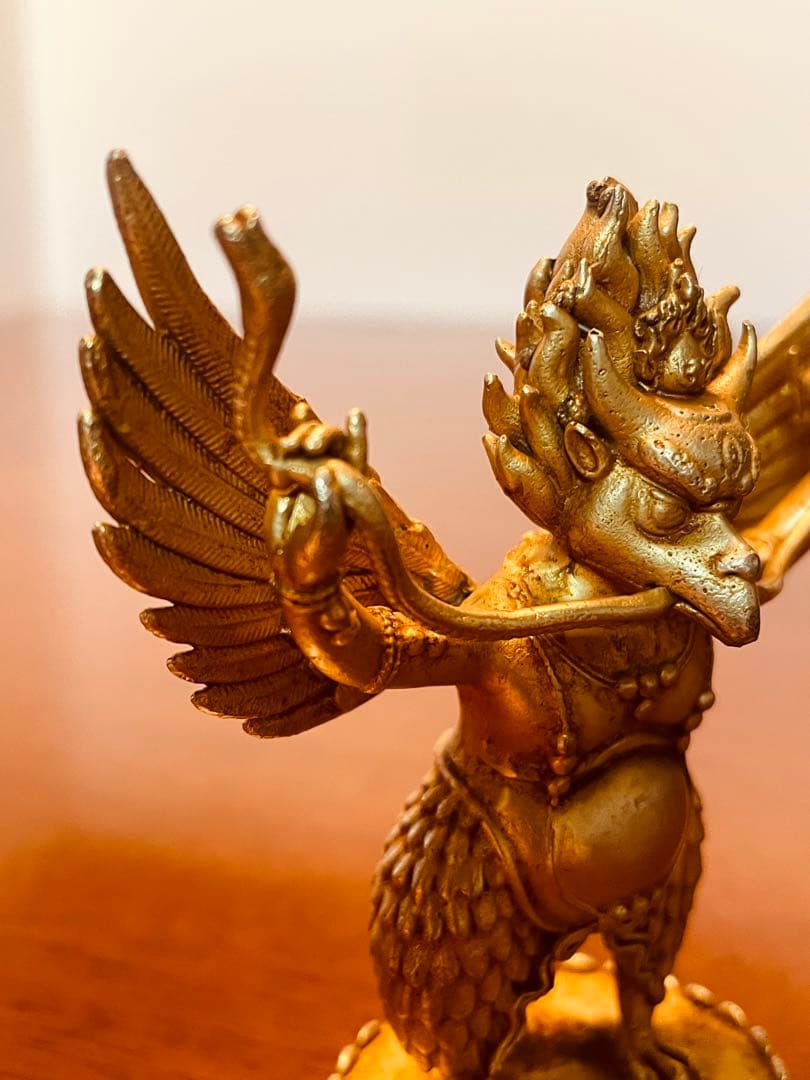 ＜チベット密教 新品1点物＞鍍金 ガルーダ（迦楼羅／金翅鳥）尊像 不死鳥