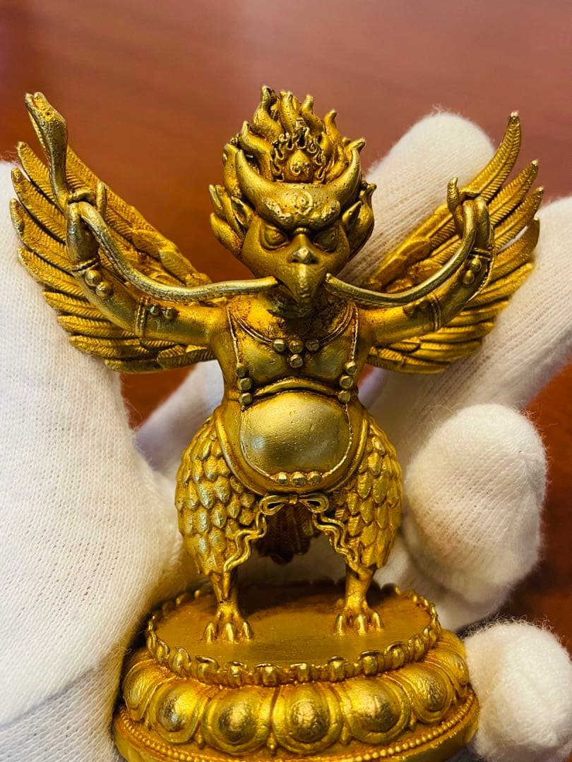 ＜チベット密教 新品1点物＞鍍金 ガルーダ（迦楼羅／金翅鳥）尊像 不死鳥