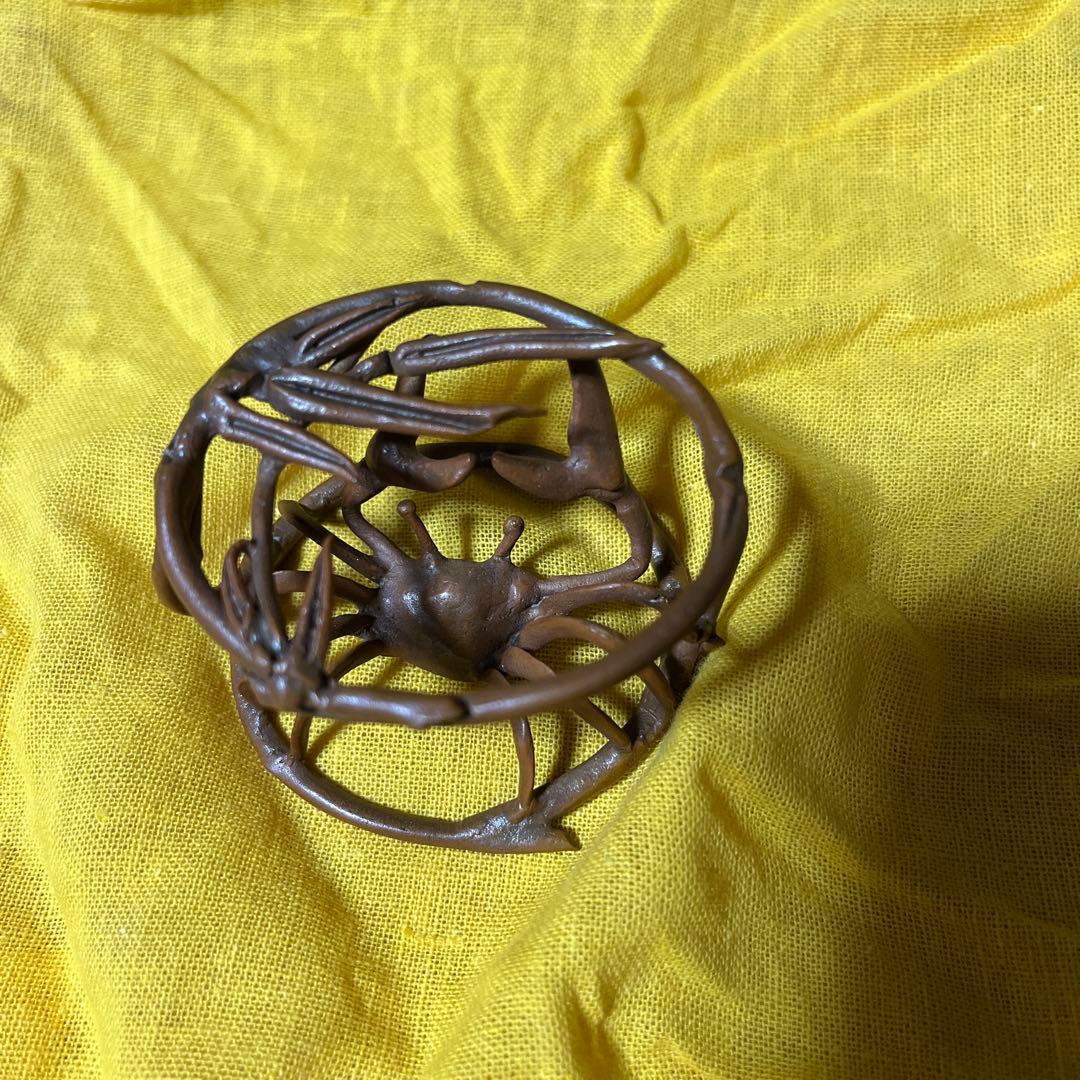 金属製かに工芸品 木箱付き　蝋型鋳物　酒井静女作　茶道具　蓋置