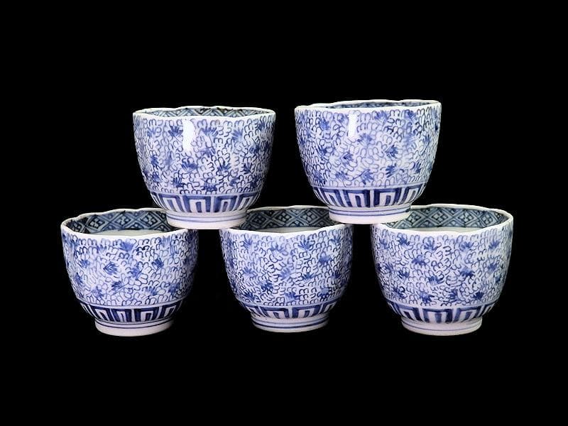 古伊万里　染付　微塵唐草　萩唐草の図　猪口　向付　５客　B015AS-CSj