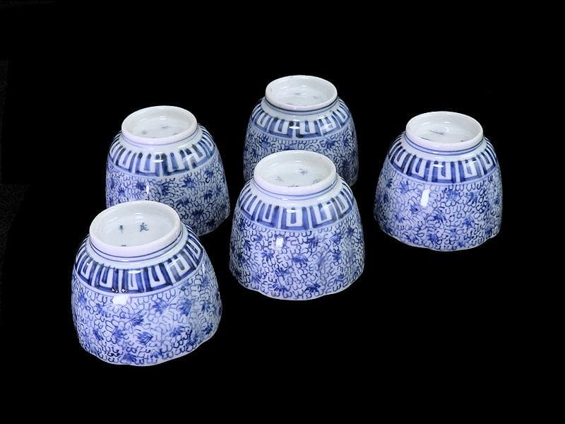 古伊万里　染付　微塵唐草　萩唐草の図　猪口　向付　５客　B015AS-CSj