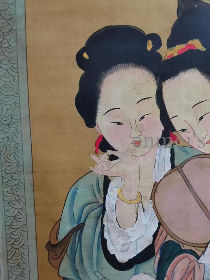 中国古美術 清代 冷枚作款 仕女図 水墨画 絹本 四尺 肉筆 文房置物 掛け軸