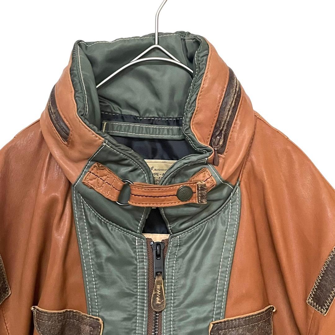 希少 AVIREX 60周年記念 ラムレザー ジャケット 切替 XL ブラウン