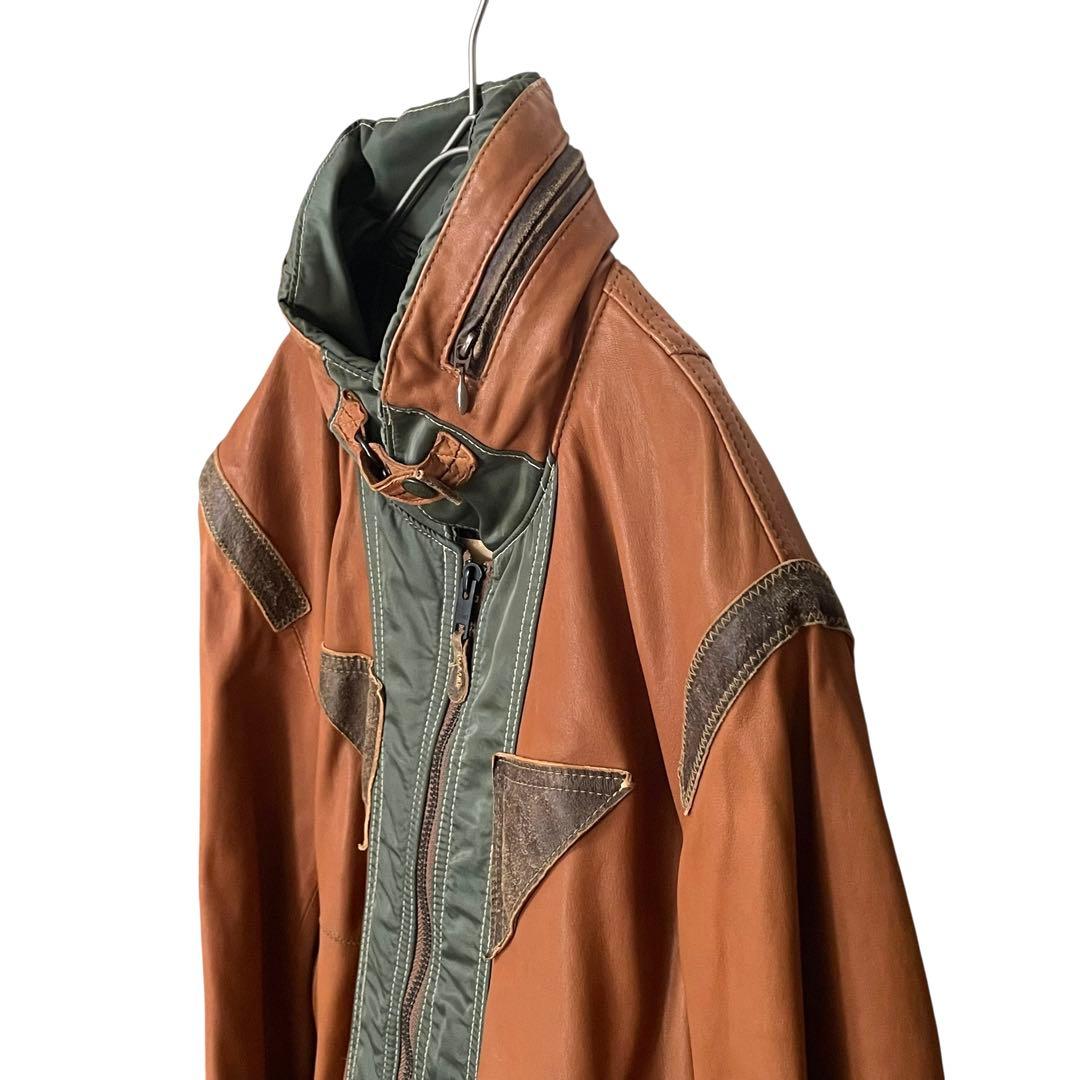 希少 AVIREX 60周年記念 ラムレザー ジャケット 切替 XL ブラウン