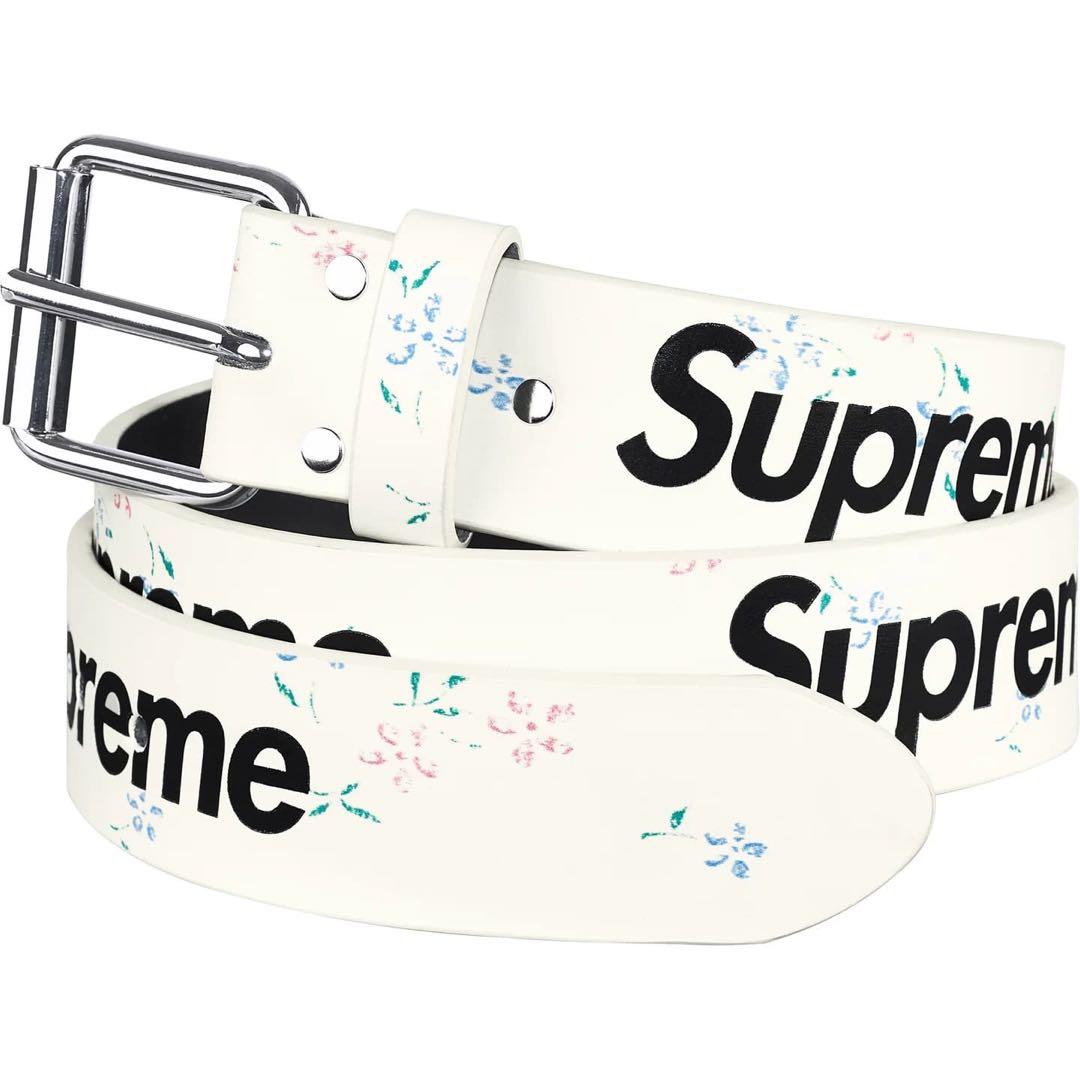 Supreme Repeat Leather Belt Floral 白 ベルト