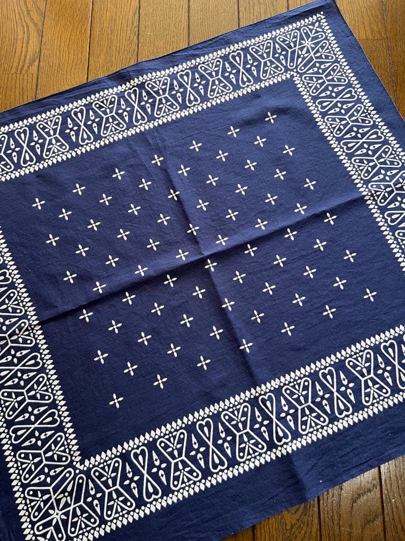 美品60s ヴィンテージ　クロス柄　コットン　バンダナ　ネイビー　RN14193