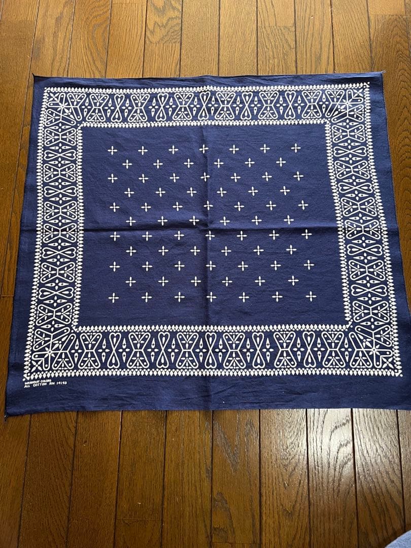 美品60s ヴィンテージ　クロス柄　コットン　バンダナ　ネイビー　RN14193