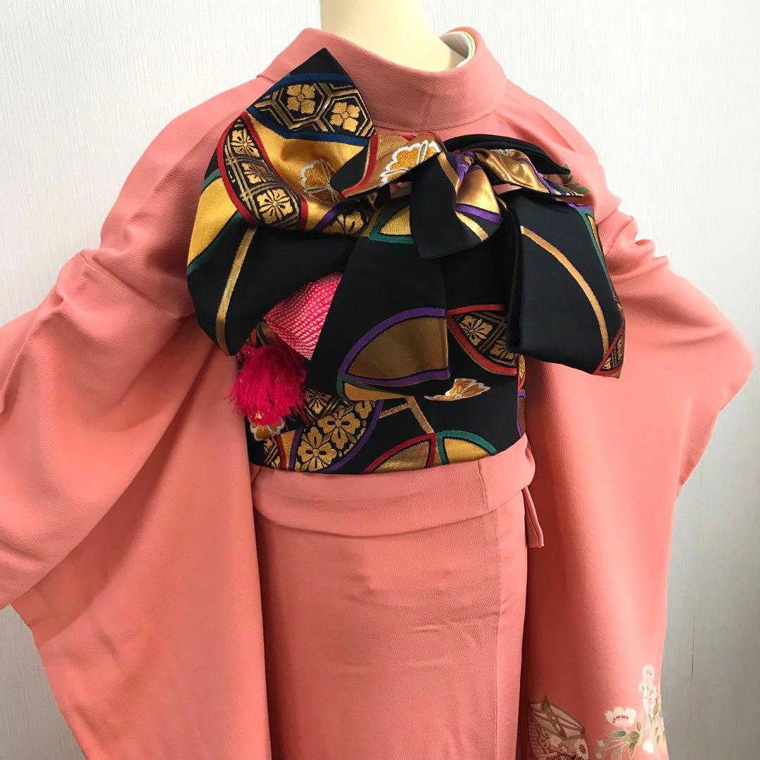 梅乃【140】正絹　振袖　フルセット　古典　ピンク　8点セット