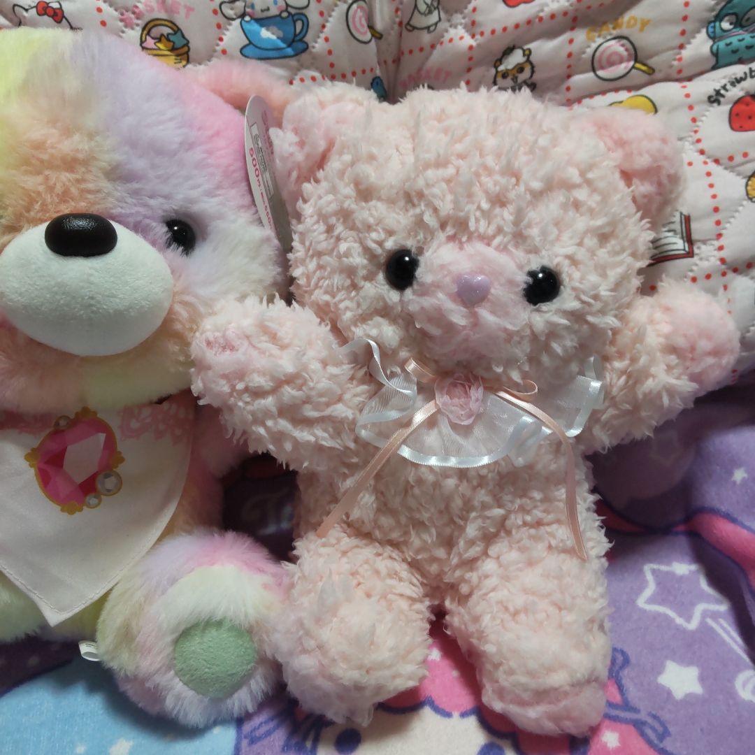 ピンクのリボン付きクマのぬいぐるみ ファンシーわたあめくまちゃん