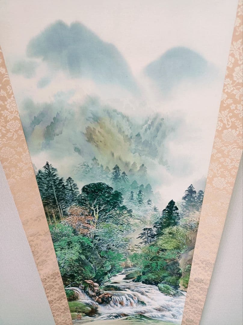 豪華 掛け軸 縁起物 福 開運 絵 龍脈 金運 山水 川 中国 風水 美術 骨董