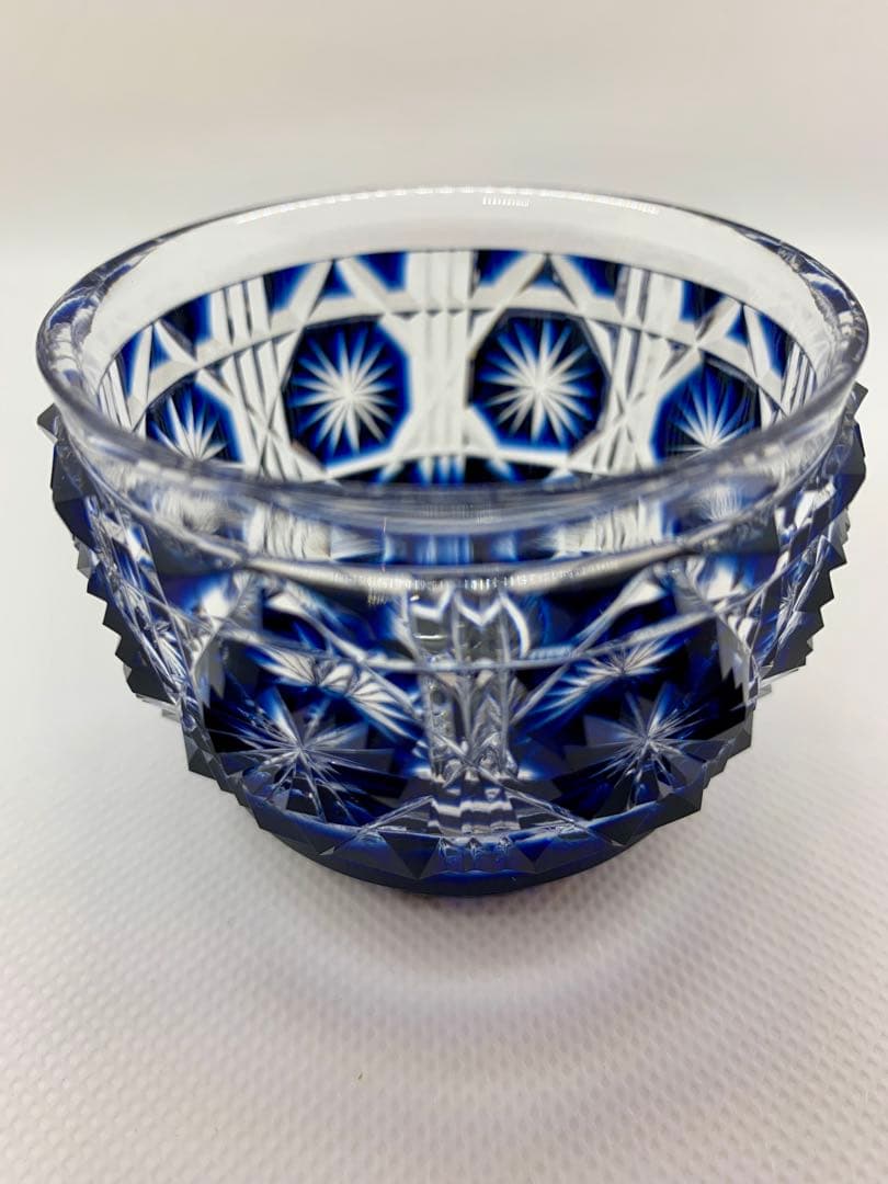 島津薩摩切子 猪口(大) 藍 復元 尚古集成館監修 薩摩ガラス工芸作 刻印有