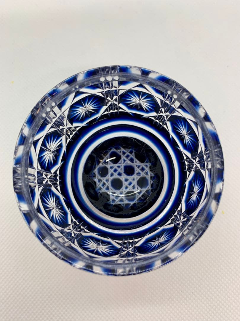 島津薩摩切子 猪口(大) 藍 復元 尚古集成館監修 薩摩ガラス工芸作 刻印有