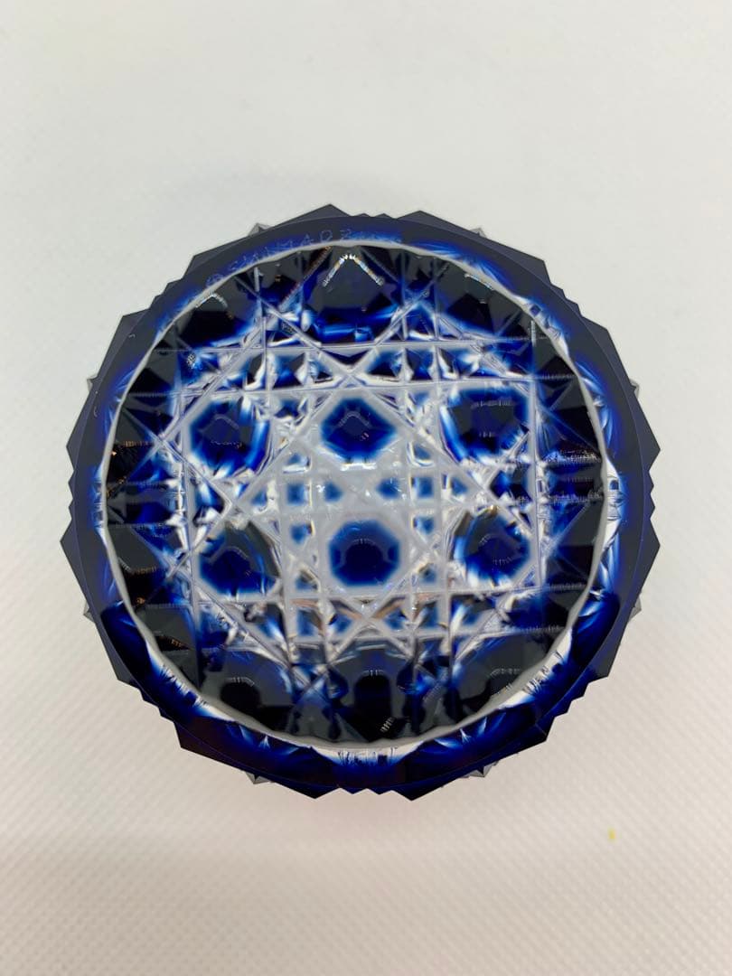 島津薩摩切子 猪口(大) 藍 復元 尚古集成館監修 薩摩ガラス工芸作 刻印有