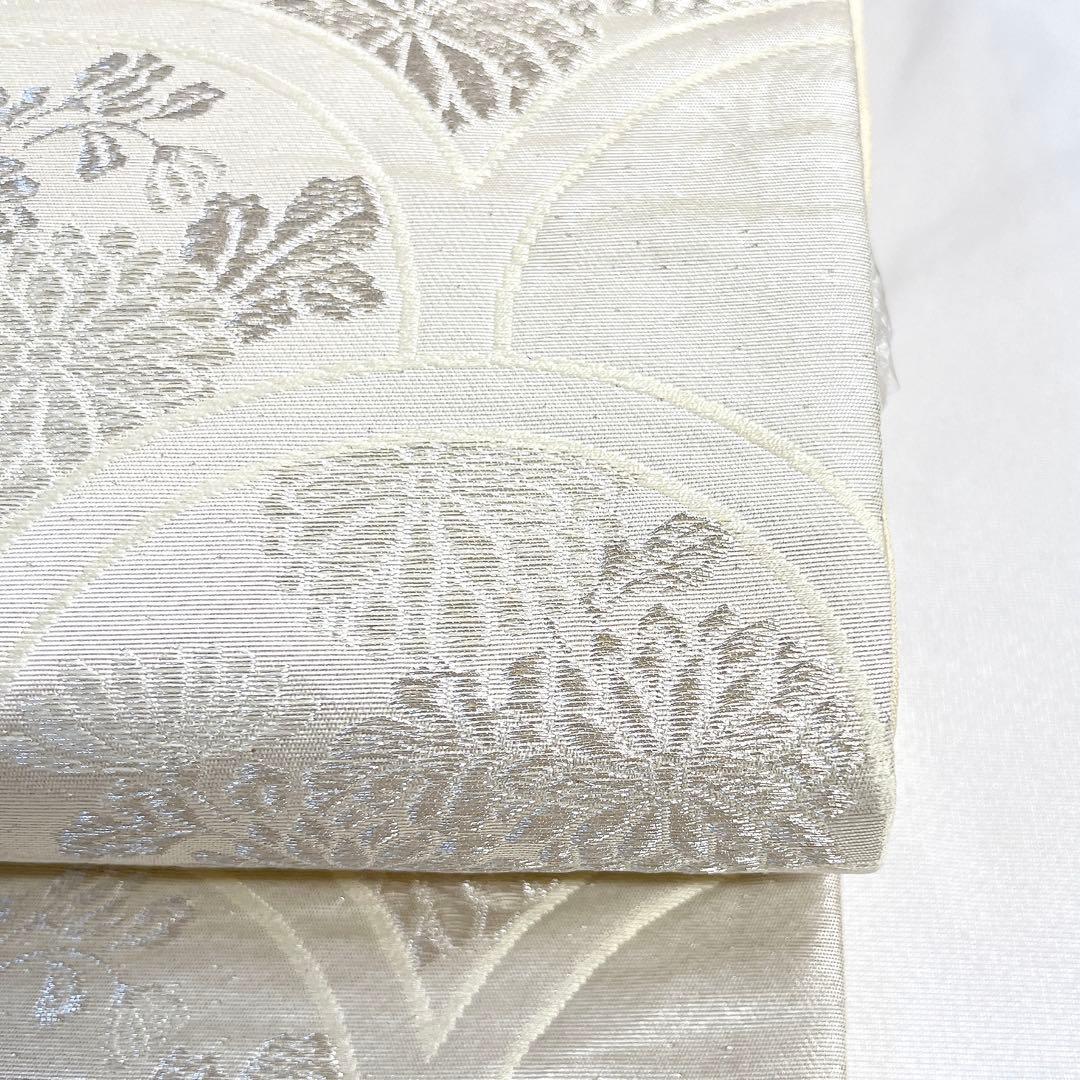 袋帯　青海波　菊花　牡丹　銀糸　シルバー　着物　帯　023k