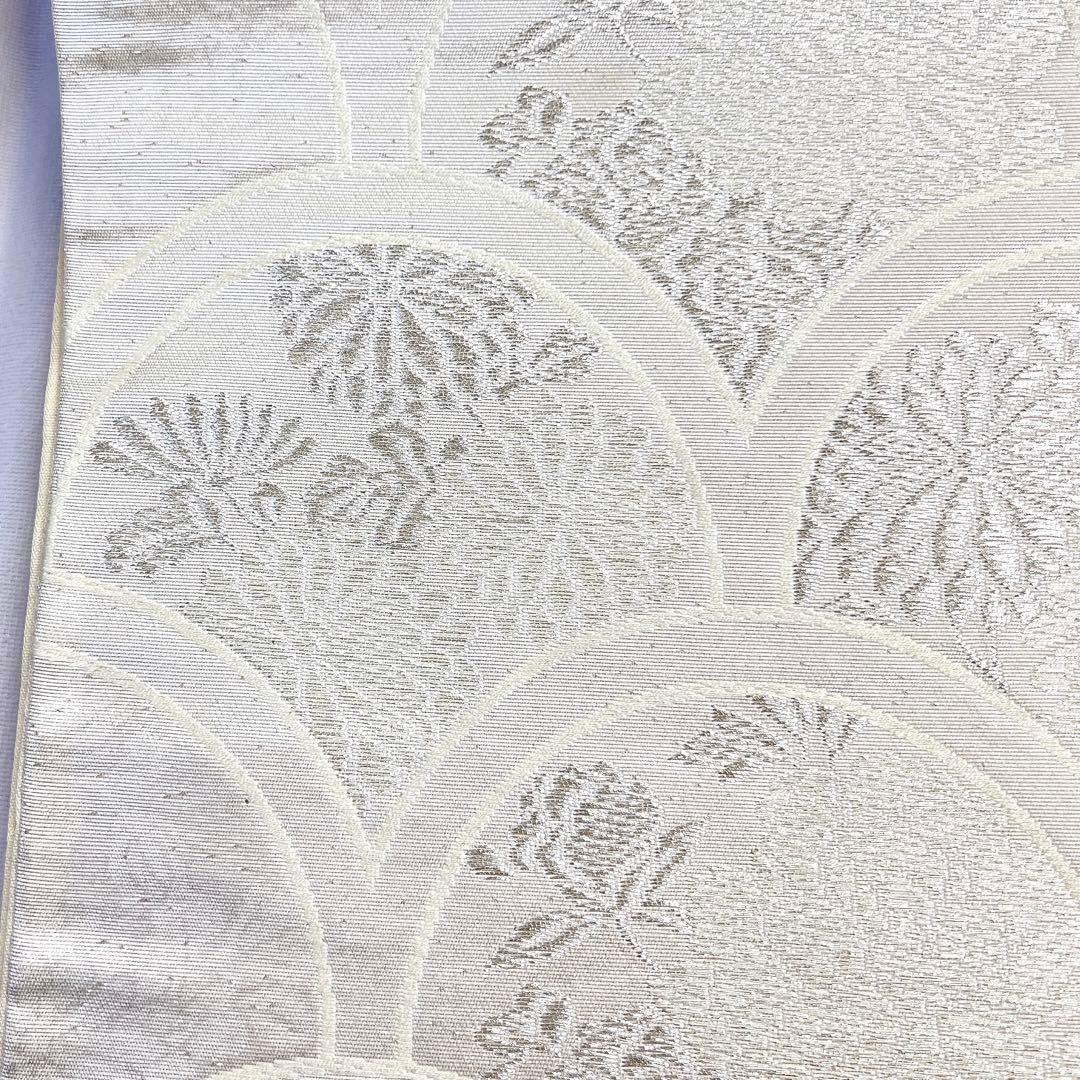 袋帯　青海波　菊花　牡丹　銀糸　シルバー　着物　帯　023k