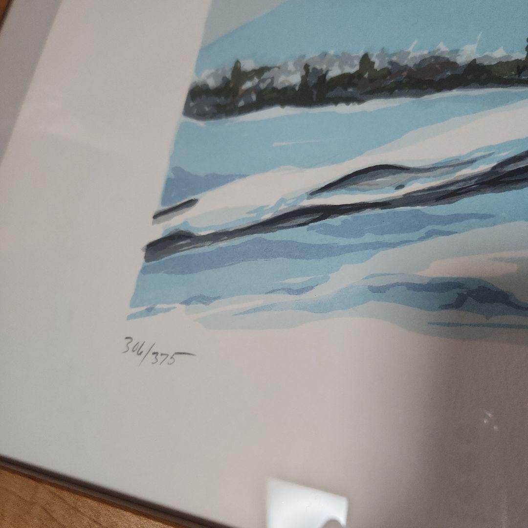 ブライアン ウィリアムズ 　額付き　リトグラフ　雪の中の物草池　306/375