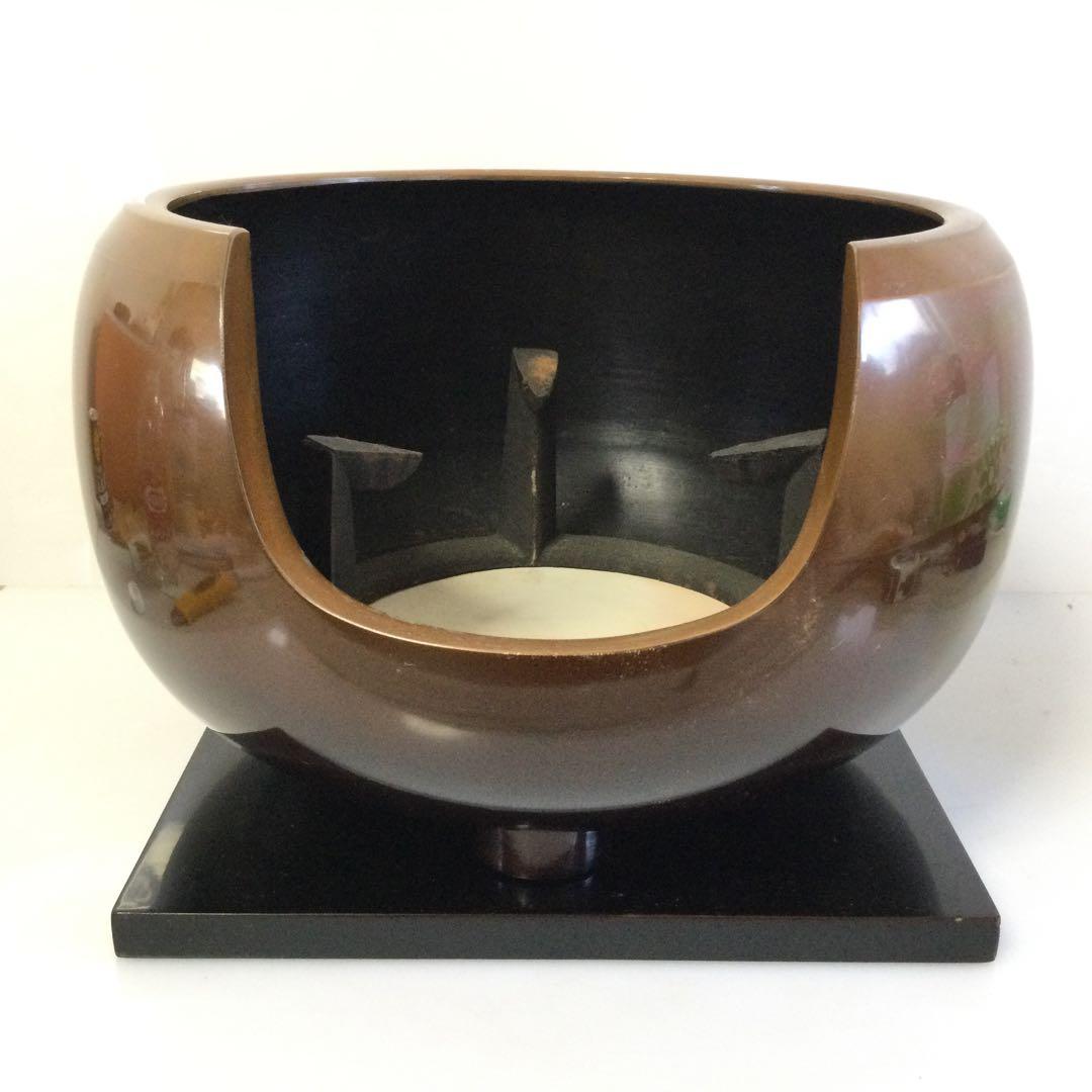 面取風炉 唐銅製 敷瓦 五徳 敷板付 茶道具 銘無し L302