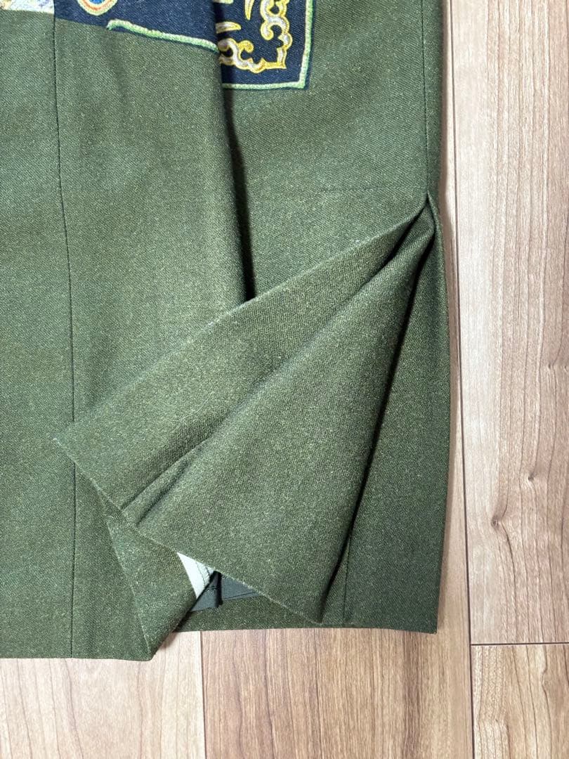 DRIES VAN NOTEN 秋冬グリーンスカーフ柄　ひざ丈タイトスカート