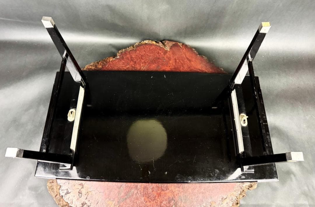 時代物 黒漆 木製青貝螺鈿装飾折り畳み式座卓 伝統工芸 唐木 茶道WWWT115