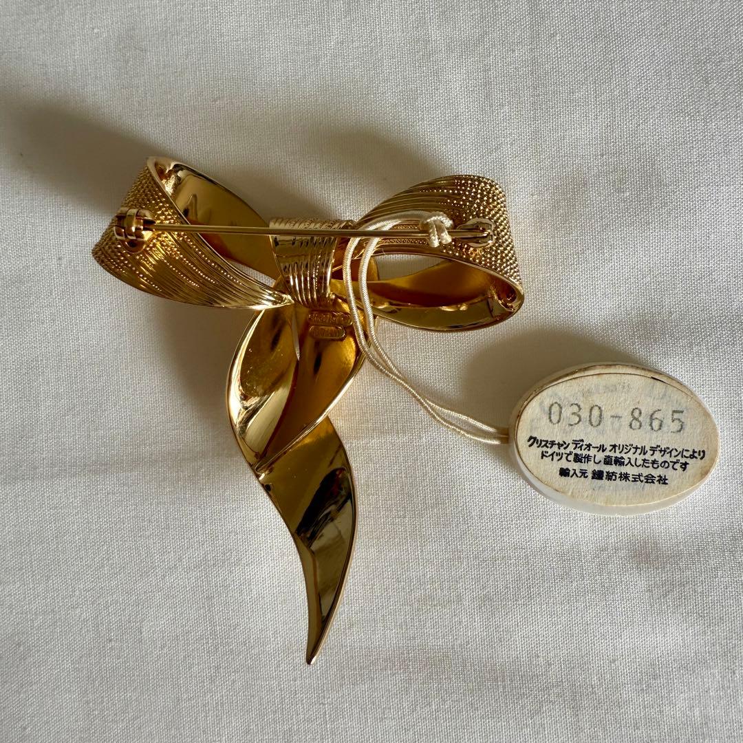 Christian Dior＊ゴールドリボンブローチ