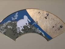 【真作】絵画　日本画　扇面画　兎と秋草　月に想いを馳せて　雅のこころ　Y114