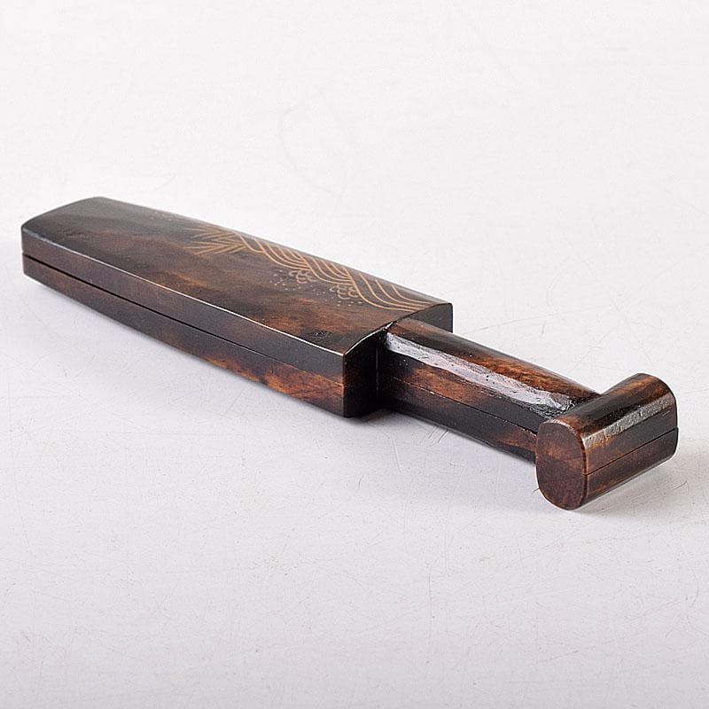 茶道具　田中宗凌造　芦に波蒔絵　黒柿櫂形香合　共箱　V　7964