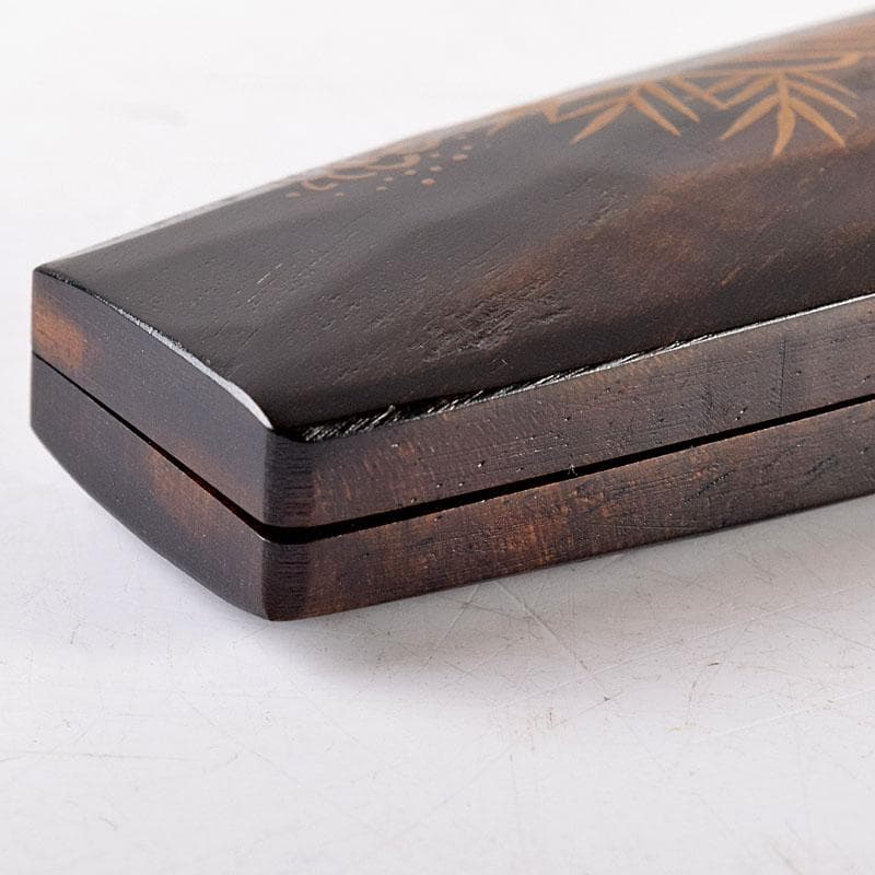 茶道具　田中宗凌造　芦に波蒔絵　黒柿櫂形香合　共箱　V　7964