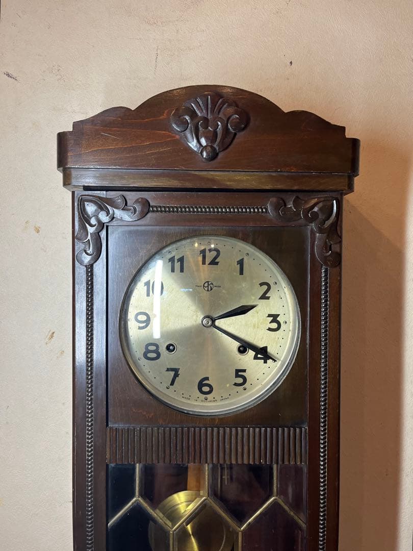 柱時計　2本チャイム　古時計　振り子　レトロ　ゼンマイ　ボンボン　アンティーク