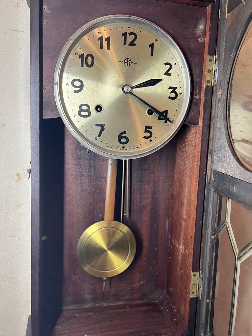 柱時計　2本チャイム　古時計　振り子　レトロ　ゼンマイ　ボンボン　アンティーク