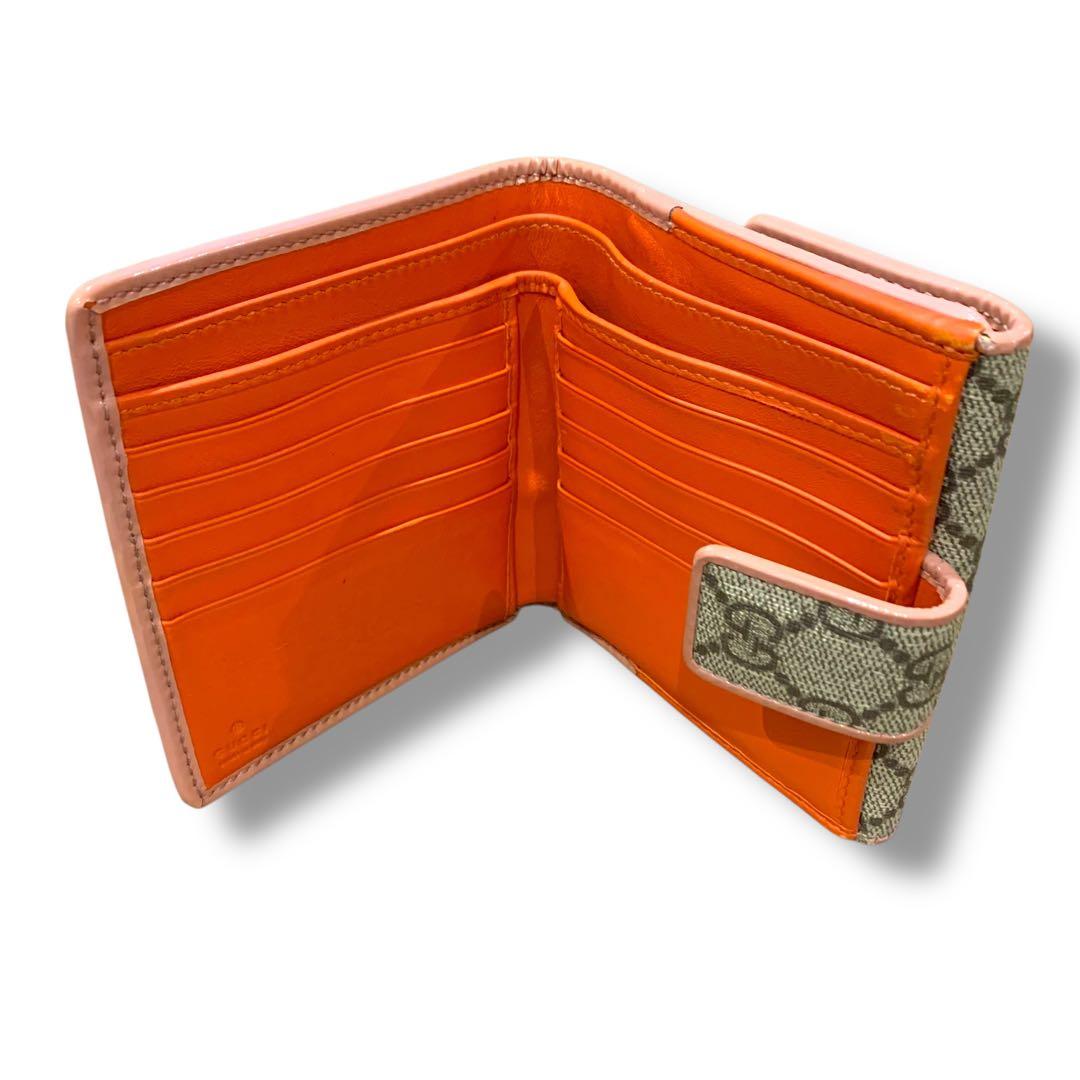 グッチ 折り財布 GGスプリーム ピンク×ベージュ　キャンバス　リボン　箱付き