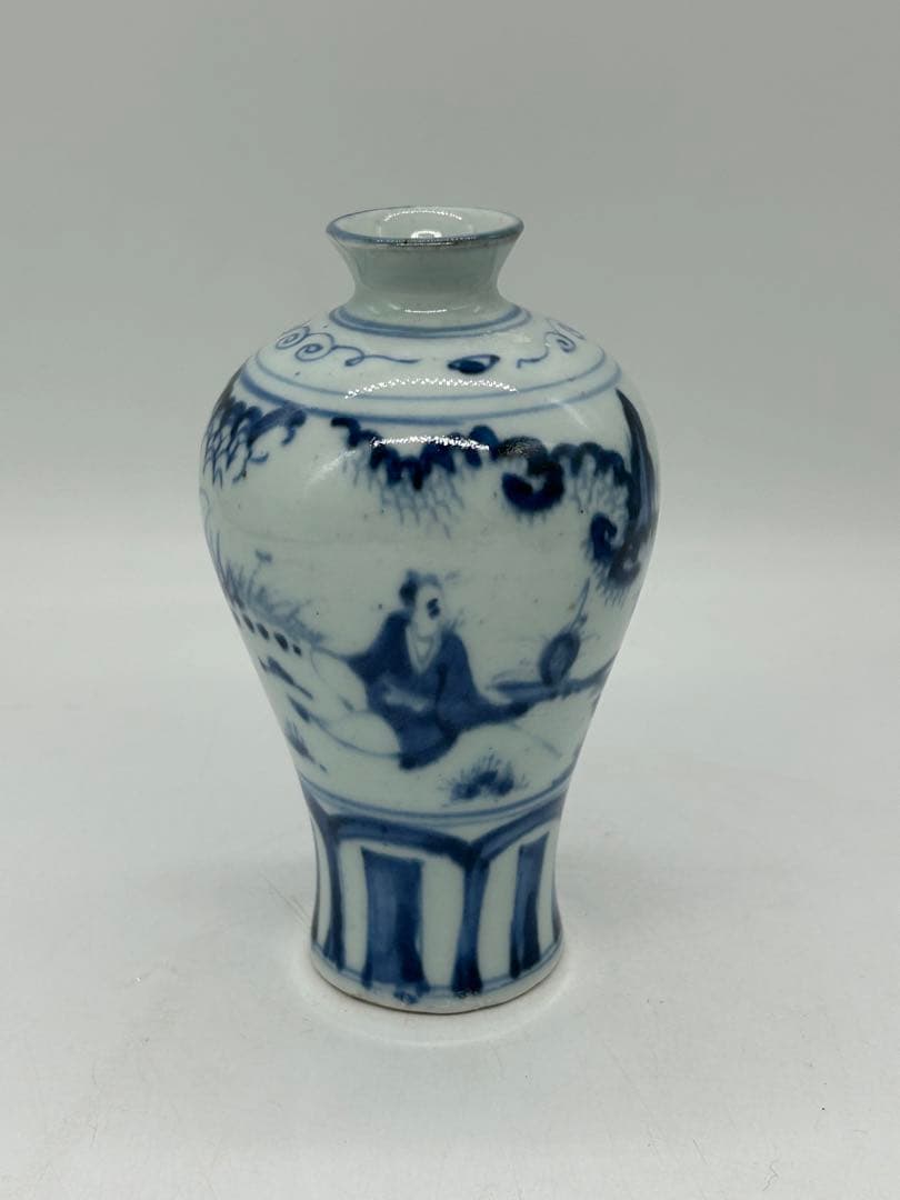 中国　染付　人物紋瓶　送料込み0711