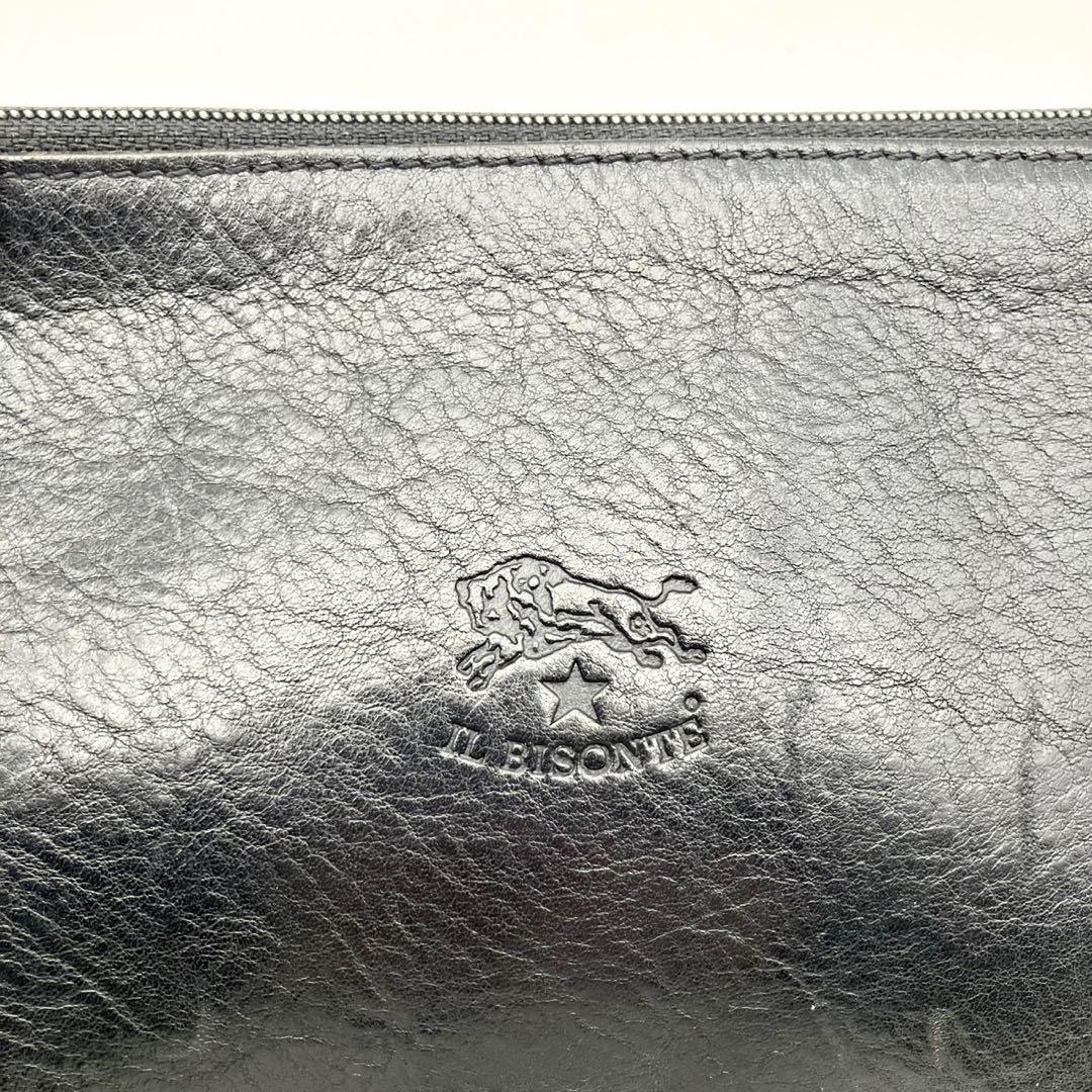 【極美品】イルビゾンテ　レザー　ショルダーバッグ　ロゴ刻印　金金具　ブラック